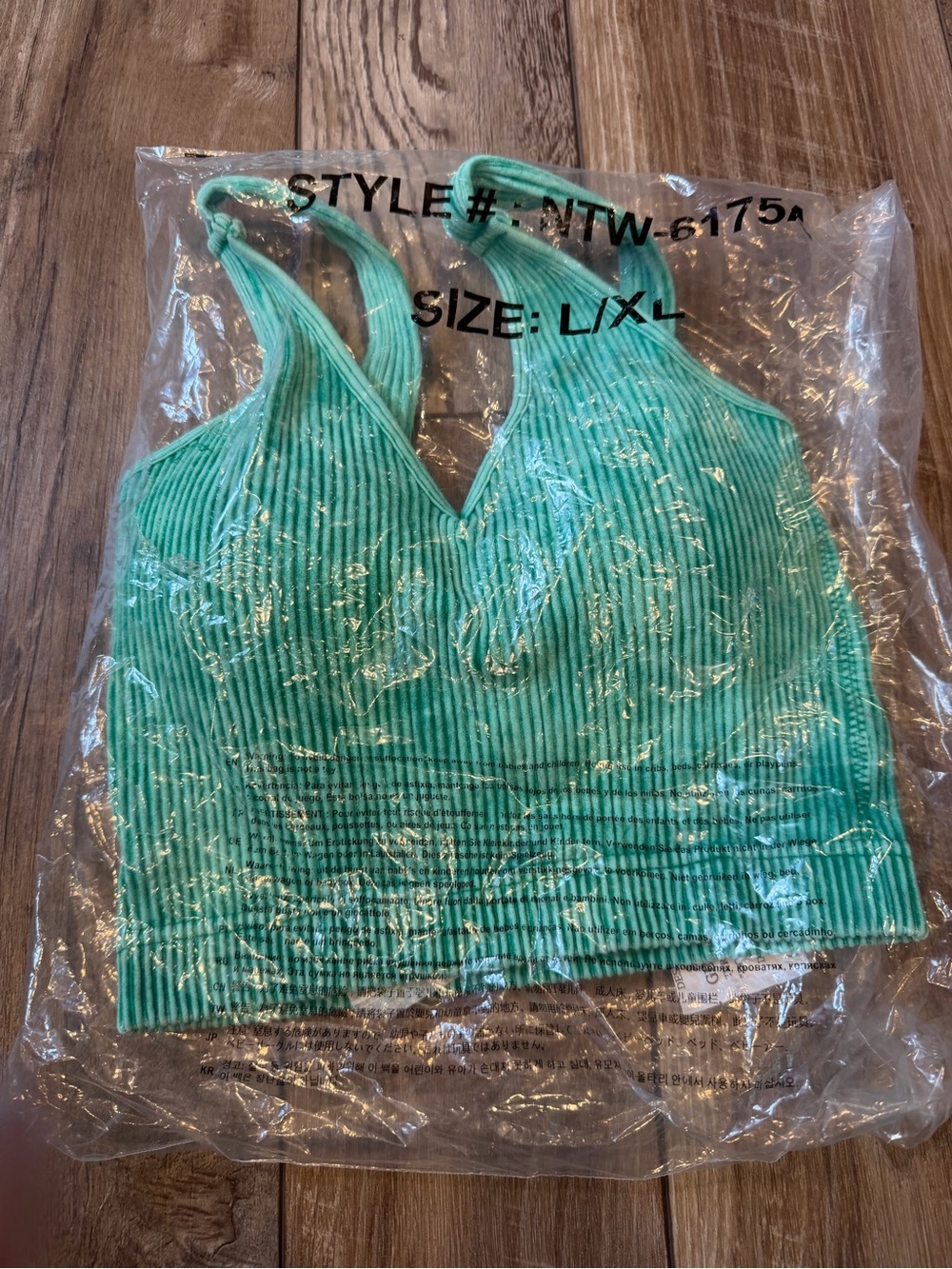 NEW! Zenana Ribbed Mineral Wash V Neck Bralette Brami PADDED Crop Size L/XL - Picture 2 of 3
